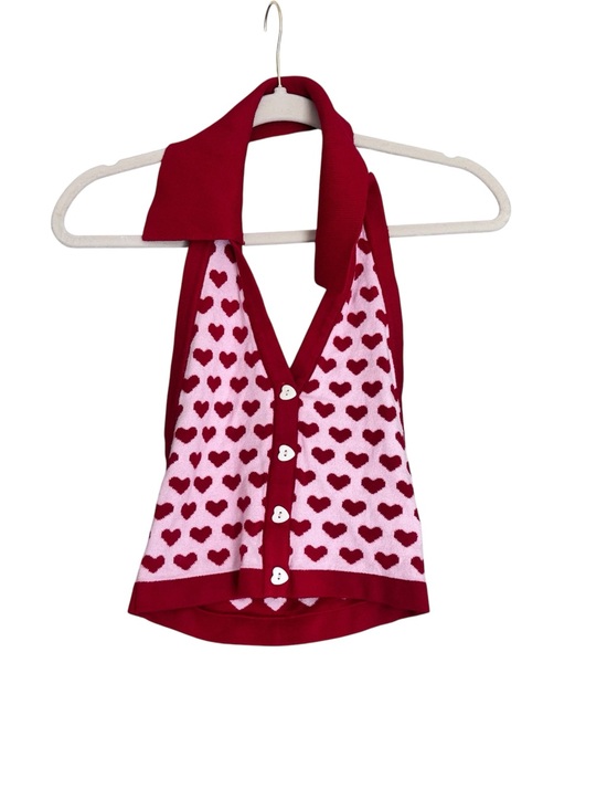 Tops - Red & Pink Heart Knit Halter Top